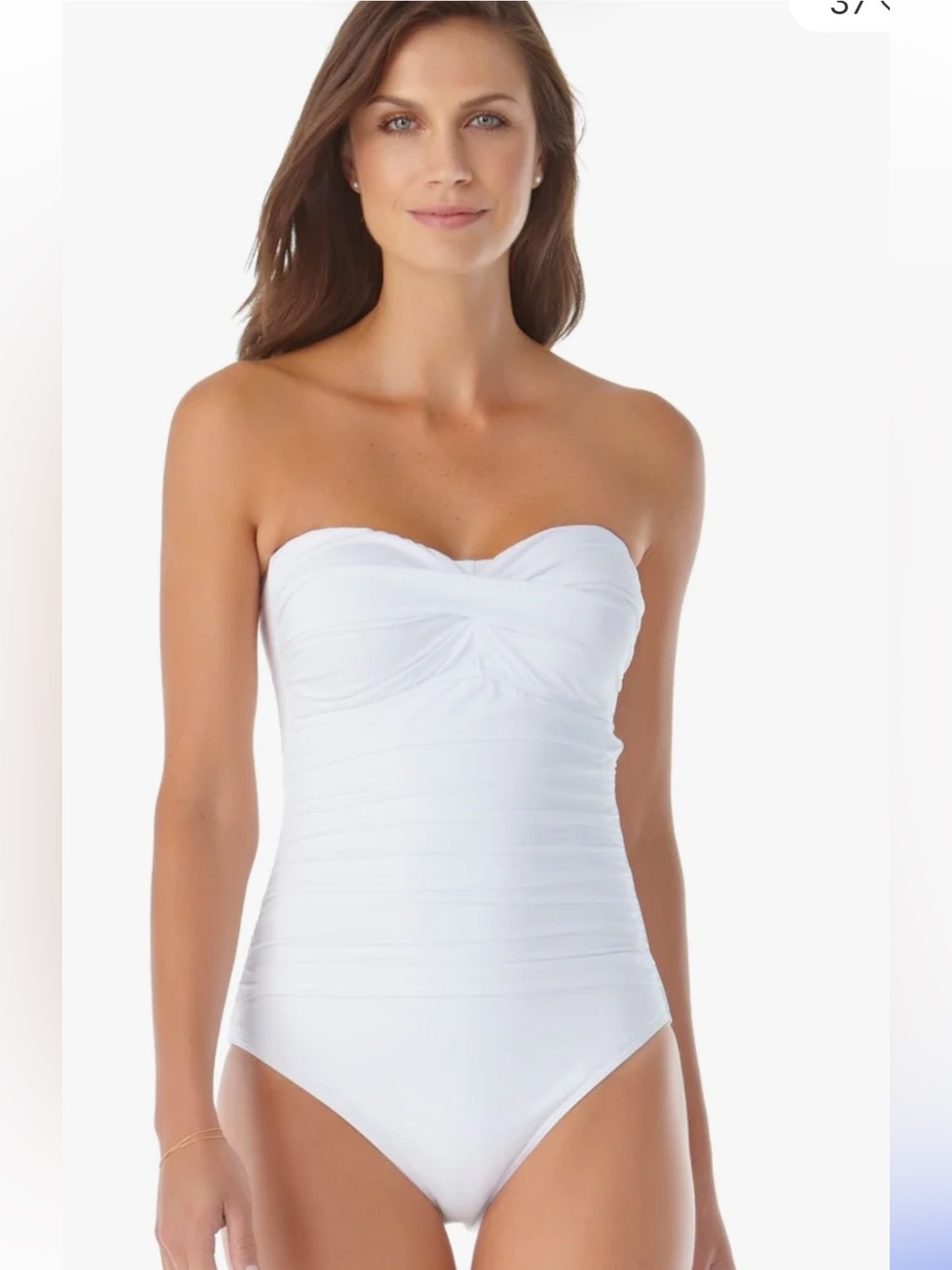 Anne Cole Strapless White One-Piece Swimsuit Classic Ruched Design- NWT-Size 14